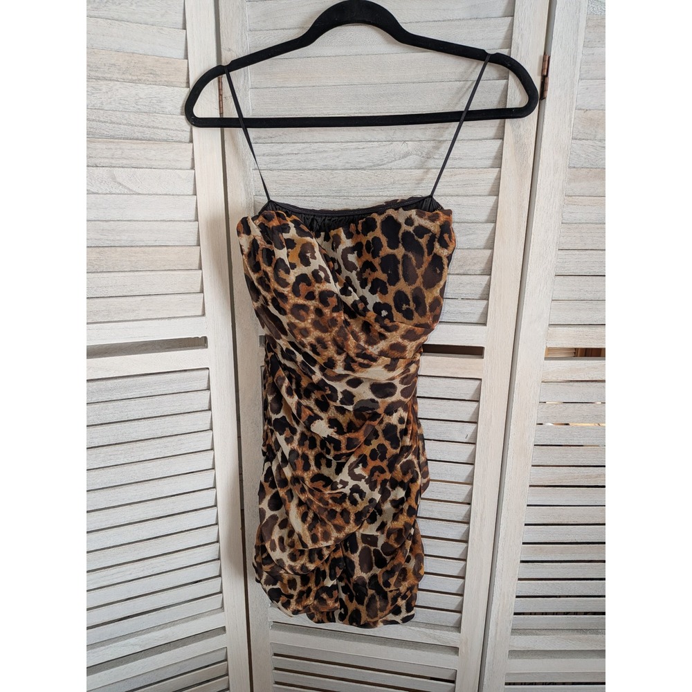 Express Leopard Print Ruched Mini Dress Brown‎ Black Strapless Size 2 Bodycon